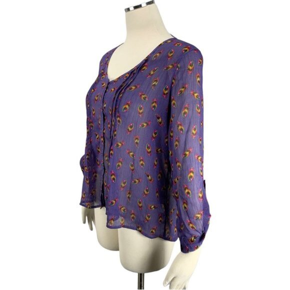 Mossimo Large Blouse Feather Purple  Boho Semi Sheer Juniors - Picture 2 of 5